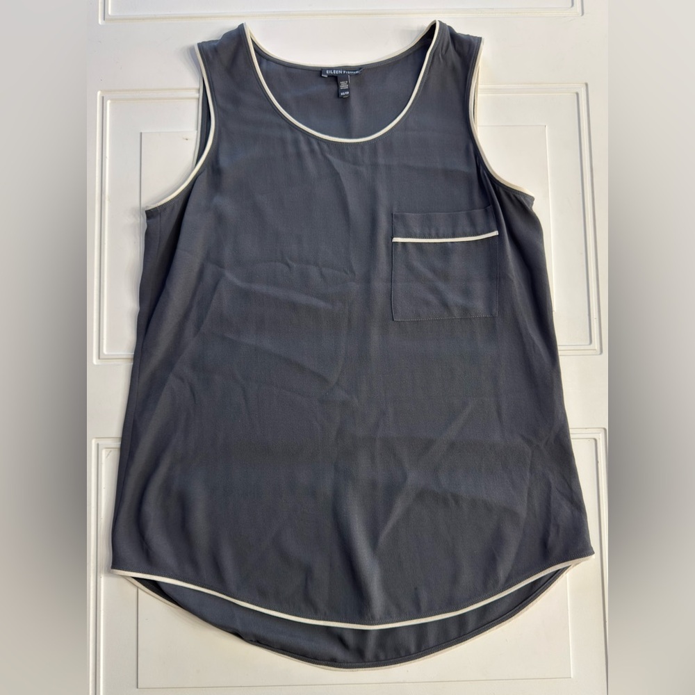 Eileen Fisher Women’s XS Oversized 100% Silk Dark Blue Gray Tank Top Blouse